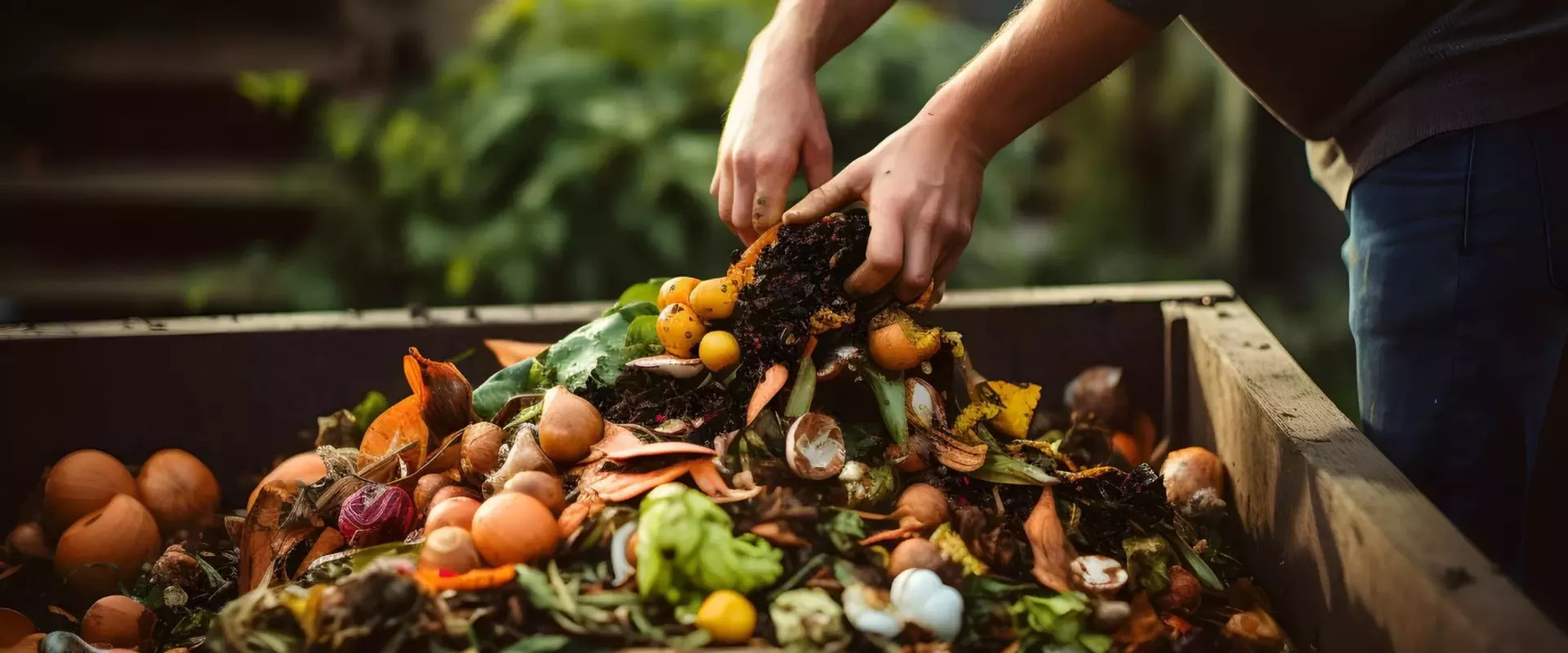 Persona separando restos de frutas y verduras para reducir el desperdicio de alimentos.